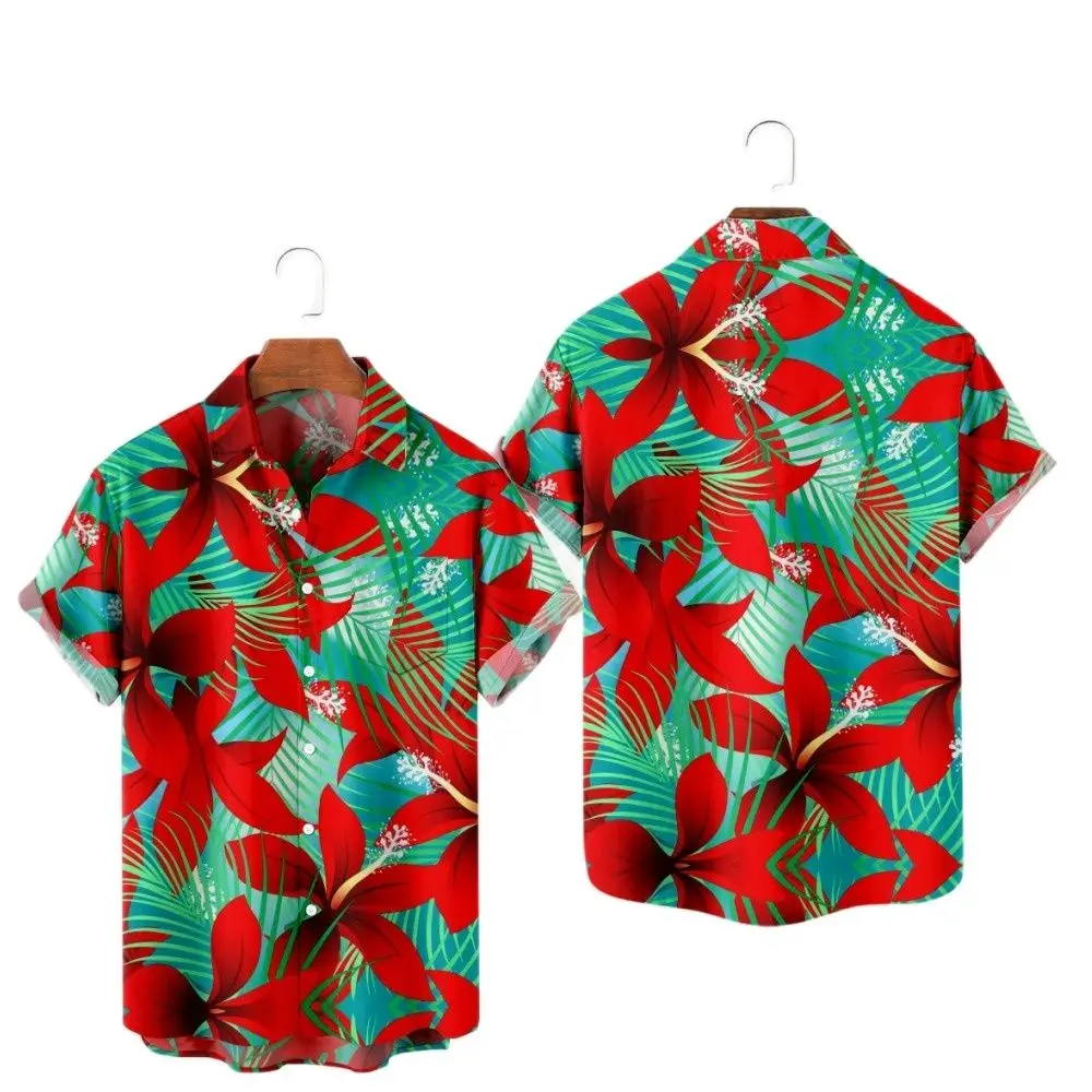 New Hawaiian summer shirt, creative landscape painting short sleeve, Cuban style plus size, beach vacation street wear