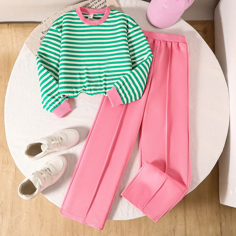 

Girls Striped Sets Children Autumn Casual Suit Children's Fashion long-sleeved Sweatshirts+Loose Pants 2Pcs Outfits Kids Clothes