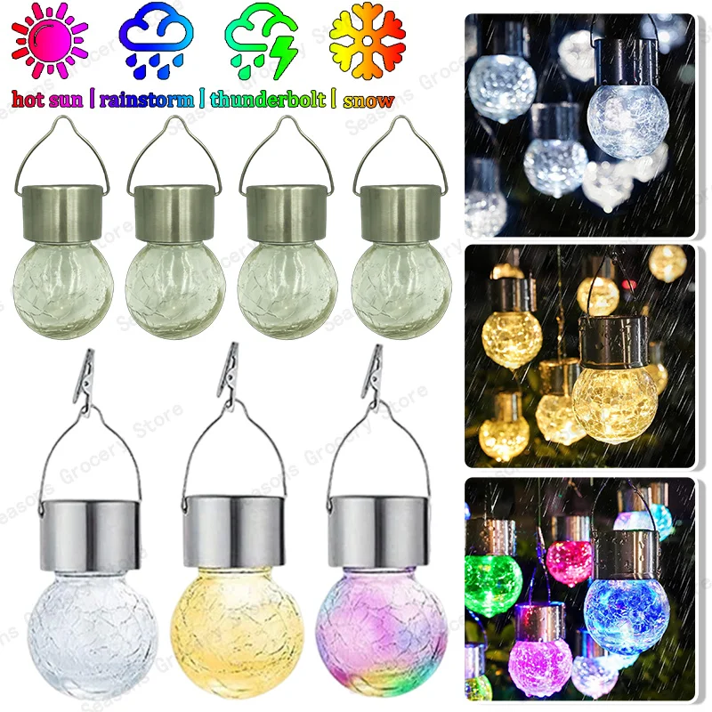 

Solar Powered Cracked Glass Hanging Lights Outdoor IP65 Waterproof Multicolor LED Decor for Garden Patio 정원등 태양광 led