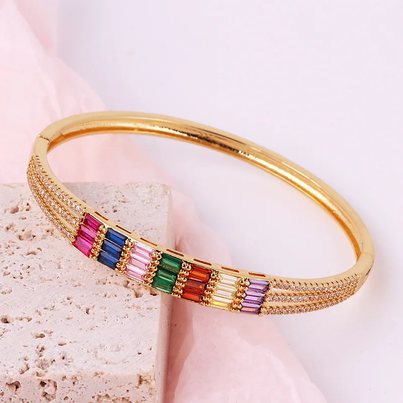 New Fashion Style Personality Embedding Colorful Zircon Geometric Line Opening Adjustable Women's Bracelet