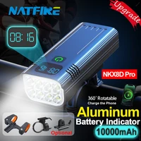 NATFIRE-luz Digital para bicicleta, 10000mAh, indicador de batería, juego de luces para bicicleta recargable por USB con 3 soportes, 8 linterna LED