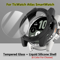 Tempered Glass + Soft TPU Shell For TicWatch Atlas Watch Full Cover Screen Protector Film Bumper Liquid Silicone Shield Case
