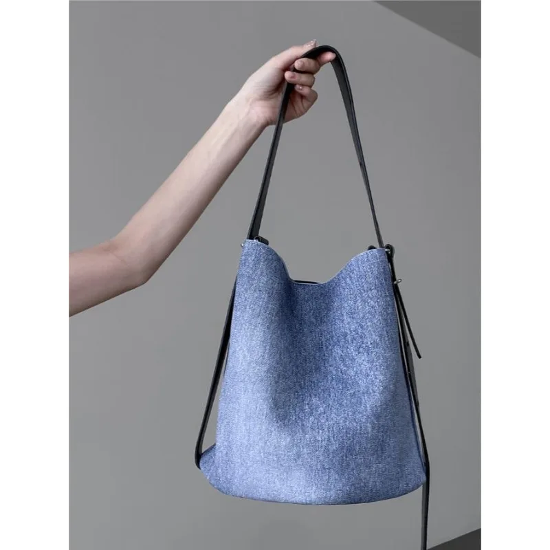 

Джинсовая холщовая сумка, большая вместительная сумка, женская ниша, ведро на плечо подмышками, большая сумка для отдыха и поездок на работу, простая и изысканная