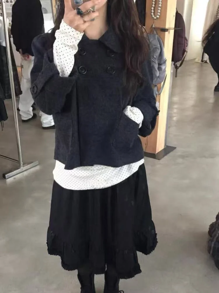 Cute Polka Dot f Skirt with Gathered Waist Elastic Cotton Vintage Sle Women's Casual Gingham Plaid  Skirt