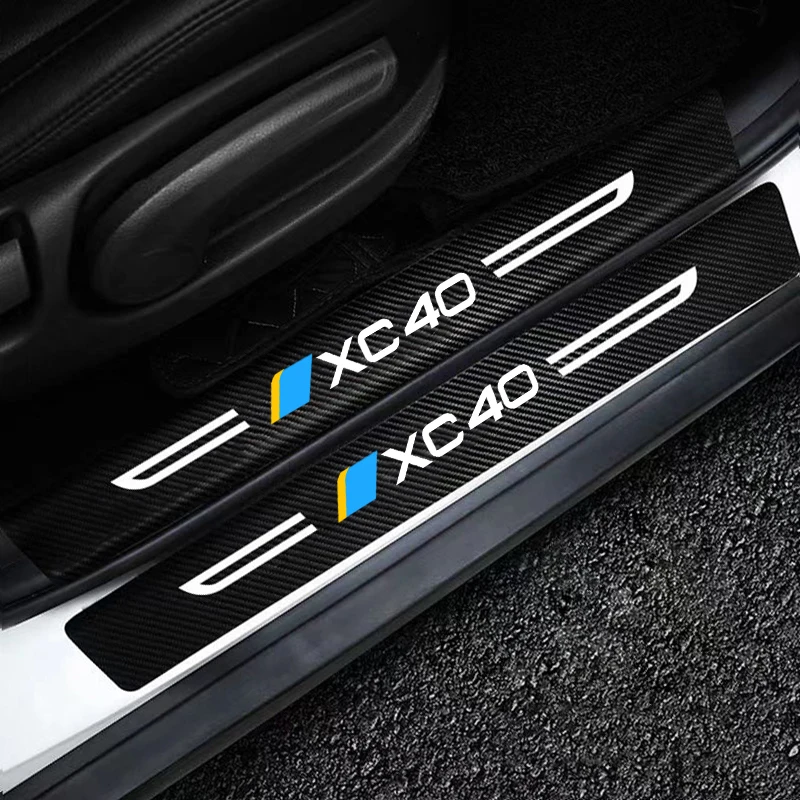 Carbon Fiber Car Door Sill Protector Stickers For Volvo XC40 Badge Rear Trunk Threshold Bumper Strips Anti-Scratch Guard Cover