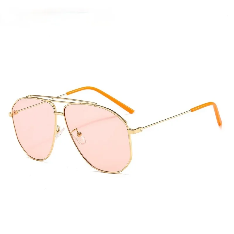 Gafas de sol poligonales cuadradas de aleación para hombre y mujer, lentes de sol de aviación de piloto, Retro, rosa claro, de gran tamaño, a la