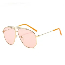 Gafas de sol poligonales cuadradas de aleación para hombre y mujer, lentes de sol de aviación de piloto, Retro, rosa claro, de gran tamaño, a la moda, 2024