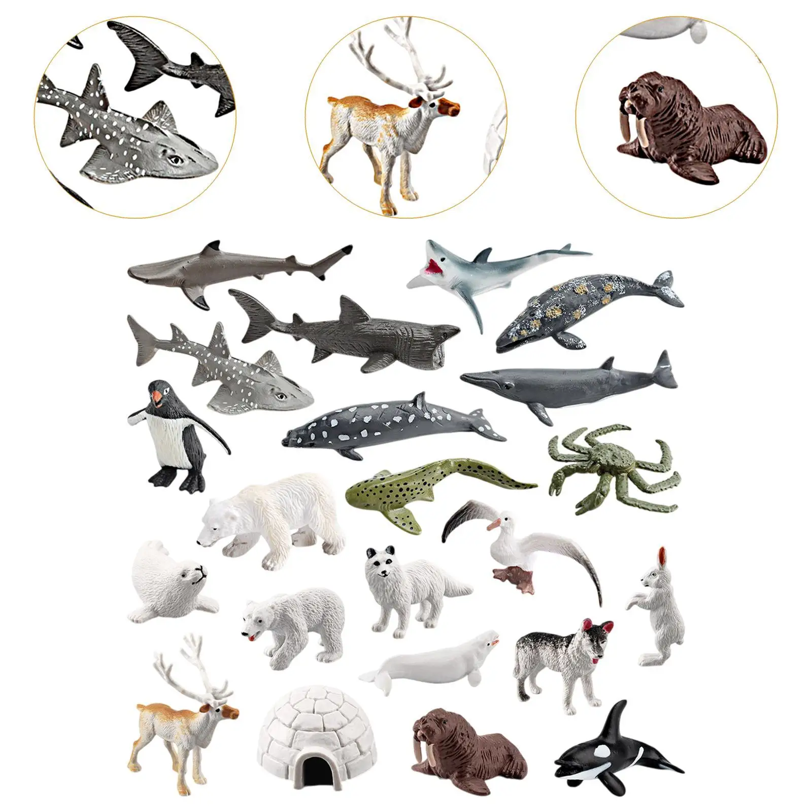 22x Sea Animals Figures Polar Animal Figurines for Teaching Aid Yard Scene
