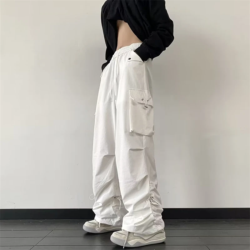 

2024 Spring New Streetwear Men Korean Fashion Loose Straight Wide Leg Pants Male Brand Clothing Black Gray Cargo Pants A045