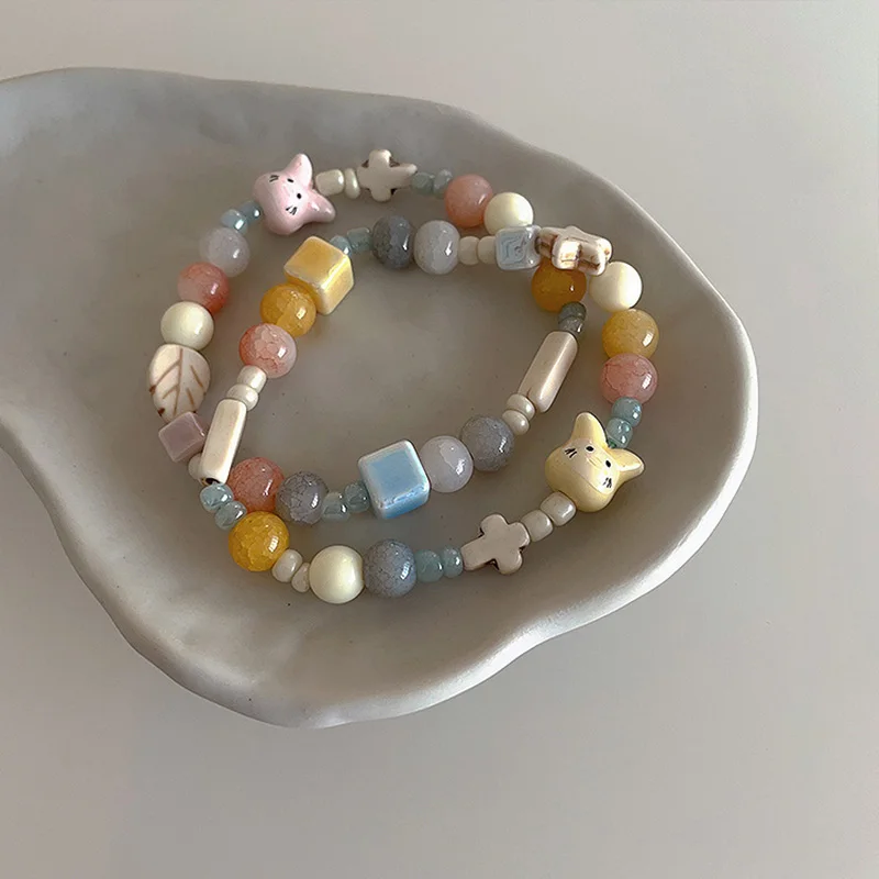 Cartoon Anime Little Bunny Ceramic Bracelet for Women Cream Macaron Color Series Bracelet Girls\' Cute Jewelry Accessories
