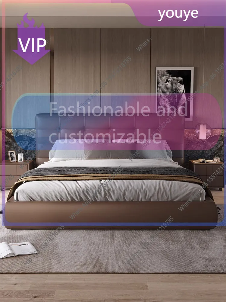 

n-J Italian Minimalist Leather Bed, Master Bedroom, Modern Simplicity, Light Luxury, Double Wedding Bed, Soft Leather Bed Minima