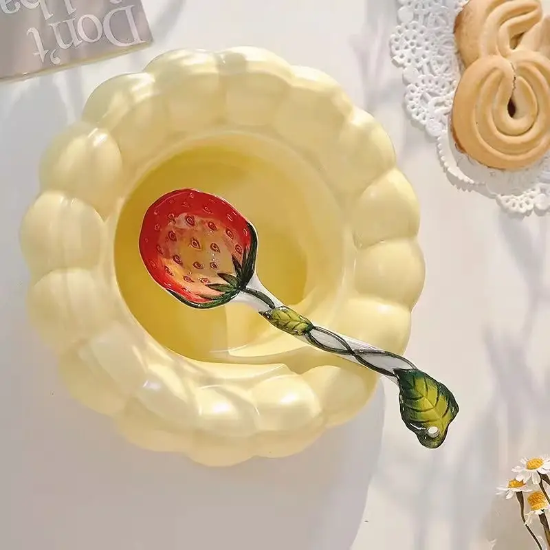Designer Strawberry Ceramic Under Glaze Soup Home Cute Long Handle Spoon Children Eating Spoon
