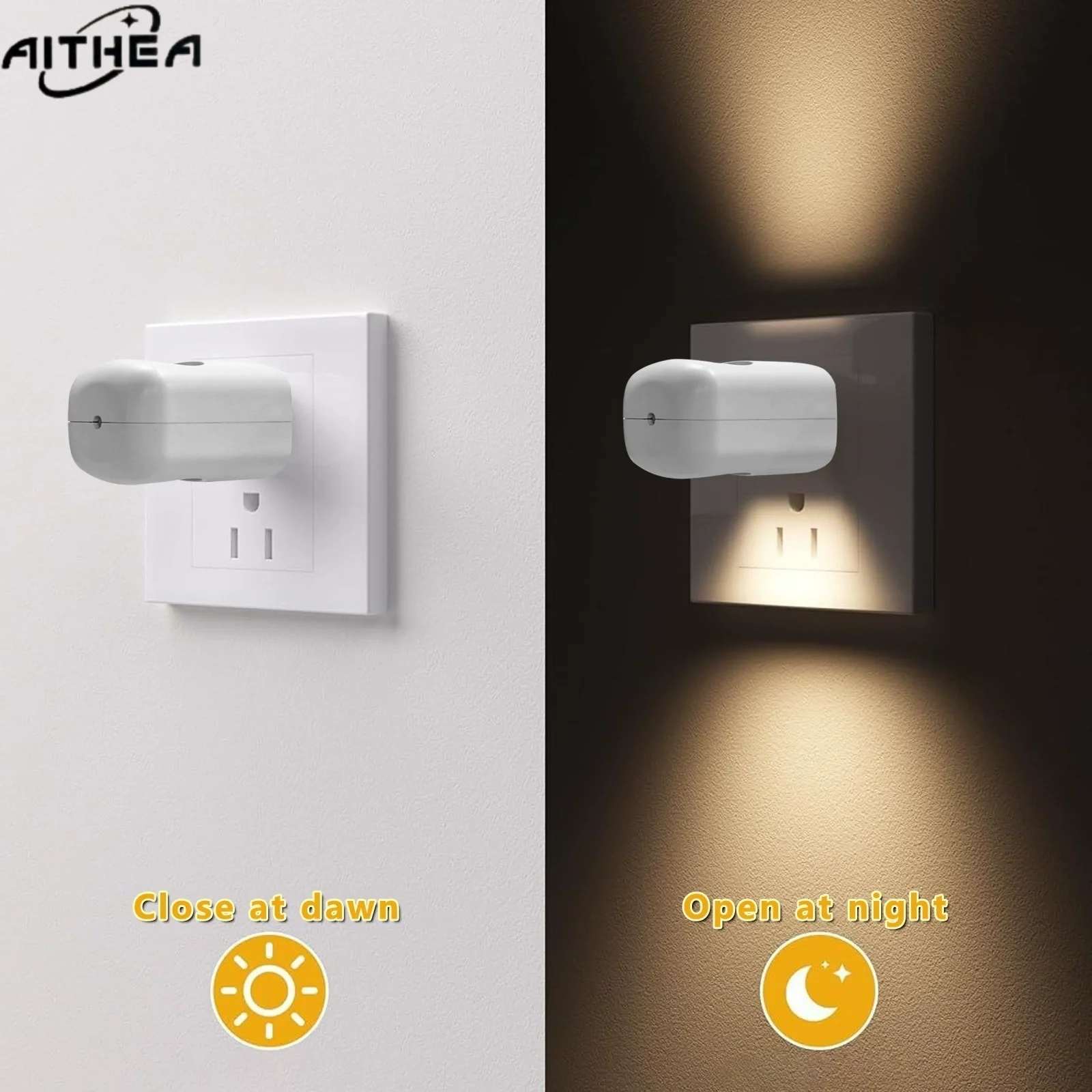 AITHEA Dusk to Dawn LED Plug-in Wall Night Light for Bedroom Bathroom Hallway Home Use US Plug EU Plug