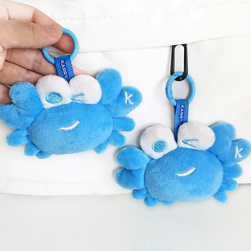 Cute Blue Little Crab Plush Doll Keychains New Marine Animal Plushie Pendant Soft Kawaii Stuffed Toys Key Ring Cartoon Gift