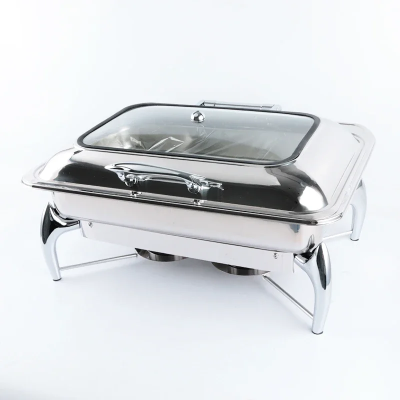 Luxury 9L Silver Gold Rectangle Hydraulic Hot Pot Stainless Steel Food Warmer Buffet Serving Hotel Restaurant Wedding