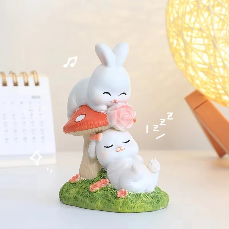 Adorable resinss Rabbit Lover Figurines Cute Cartoon Desk Decor and Romantic Gift for Sweethearts for Graduation