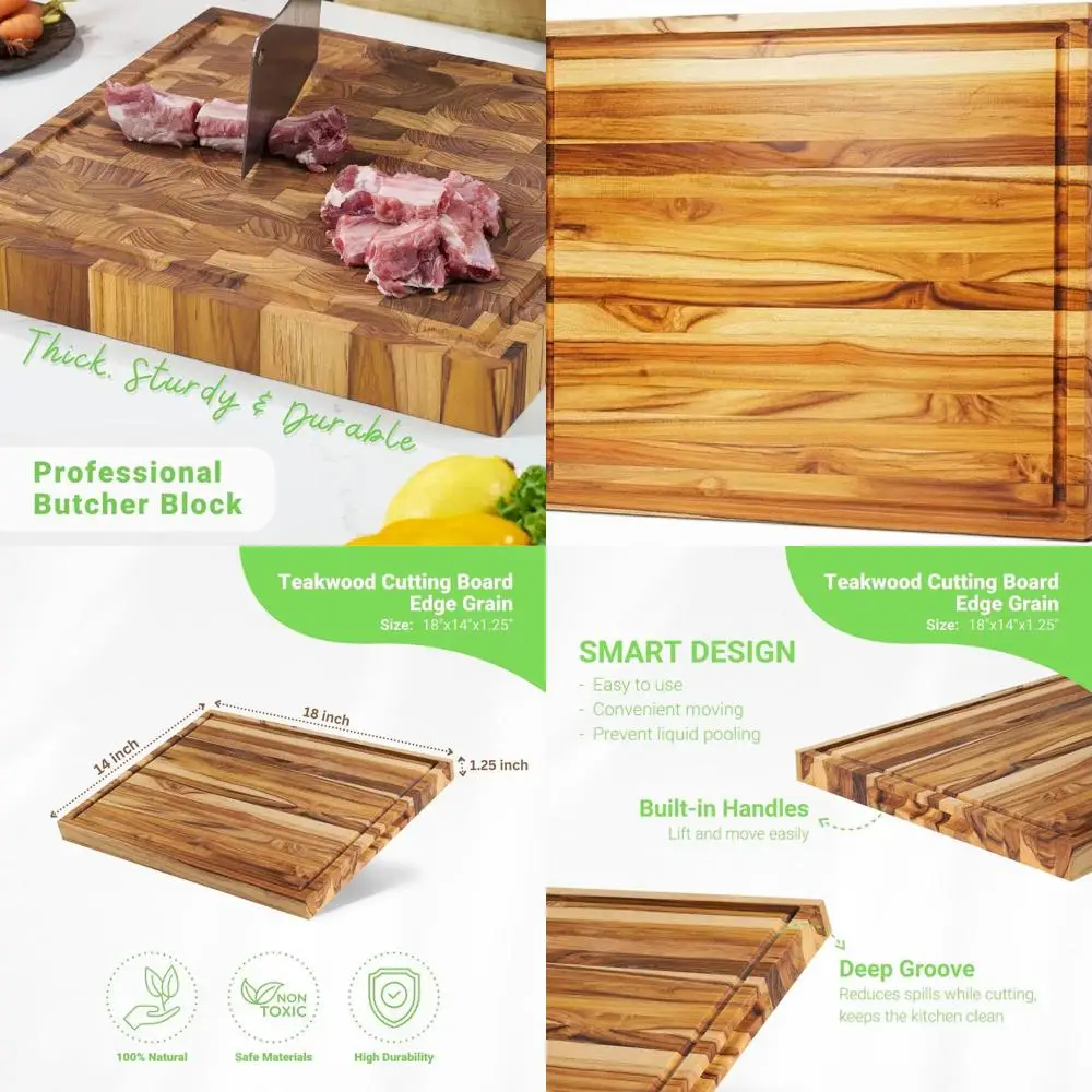 

Reversible Teak Edge Grain Cutting Board, 18x14x1.25 Inches, Premium Kitchen Chopping Block with Juice Groove for Home Chefs