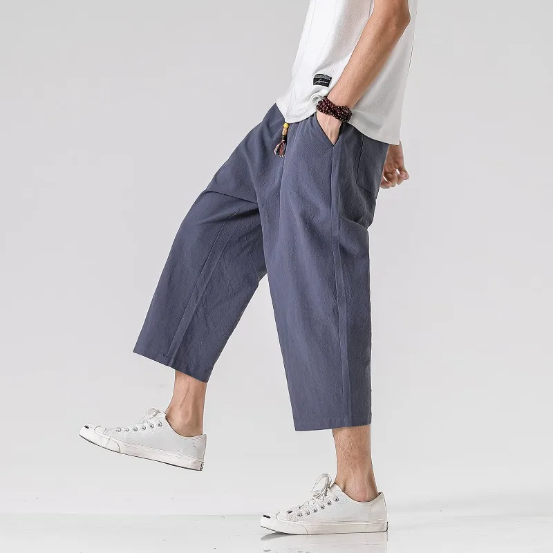 

Thin Soft Casual Pants Men Cotton Linen Harem Joggers Streetwear Sweatpants Solid Color Calf-length Men's Pants Summer New