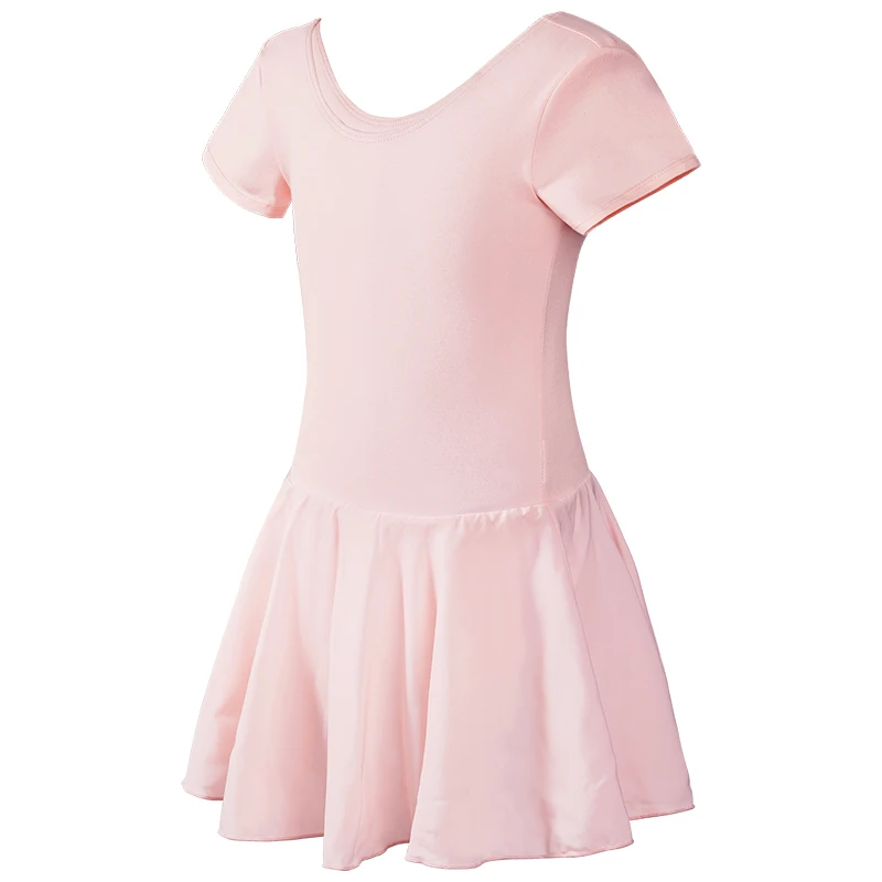 Girls Ballet Dress with Lining Toddlers Kids Leotard Dress Gymnastic Leotard With Skirt Short Sleeves Dance Dress Closed Crotch