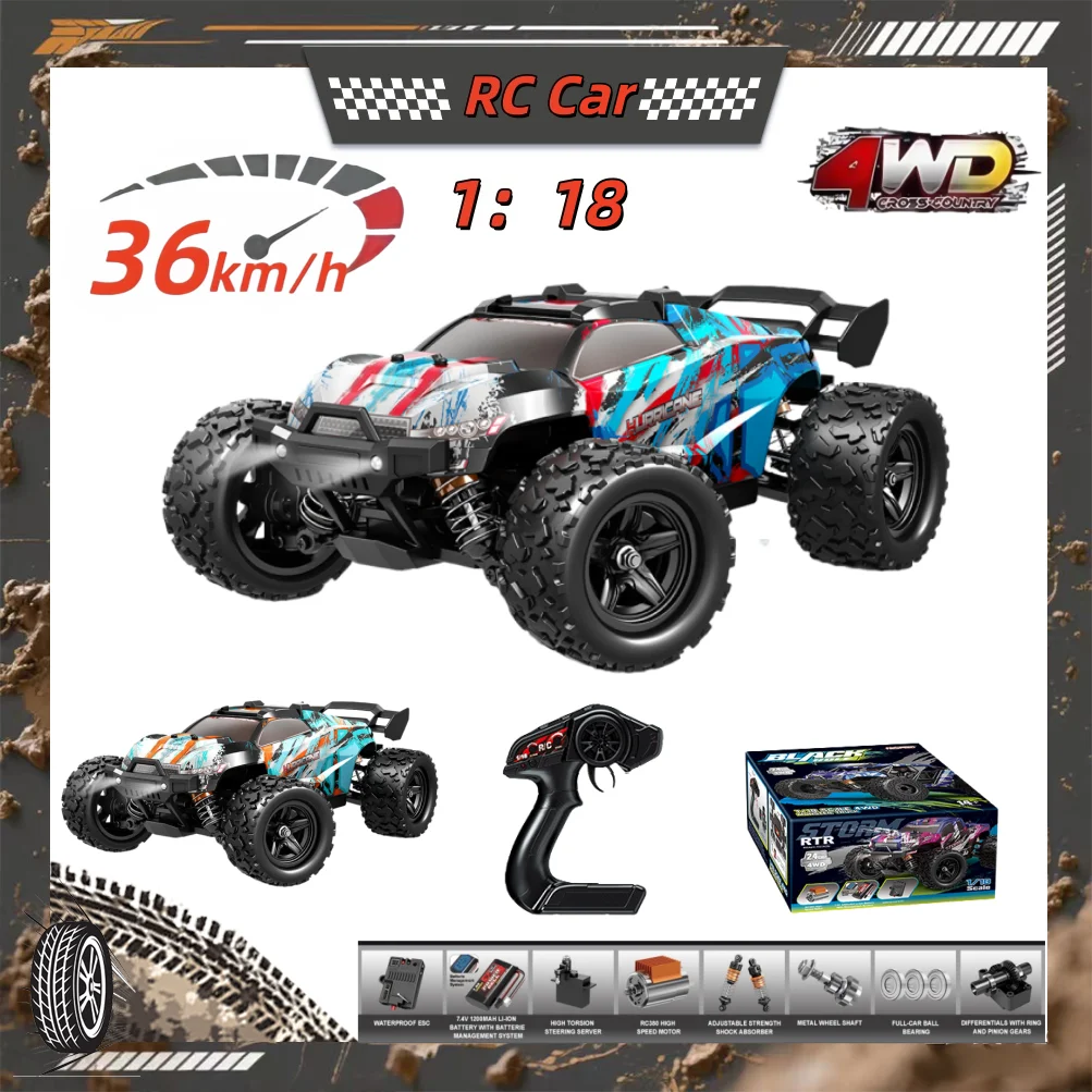 

1/18 all terrain Radio control car high-speed off-road Monster Truck Brushed 36km/h 4WD vehicle toys for Children/Adult boys