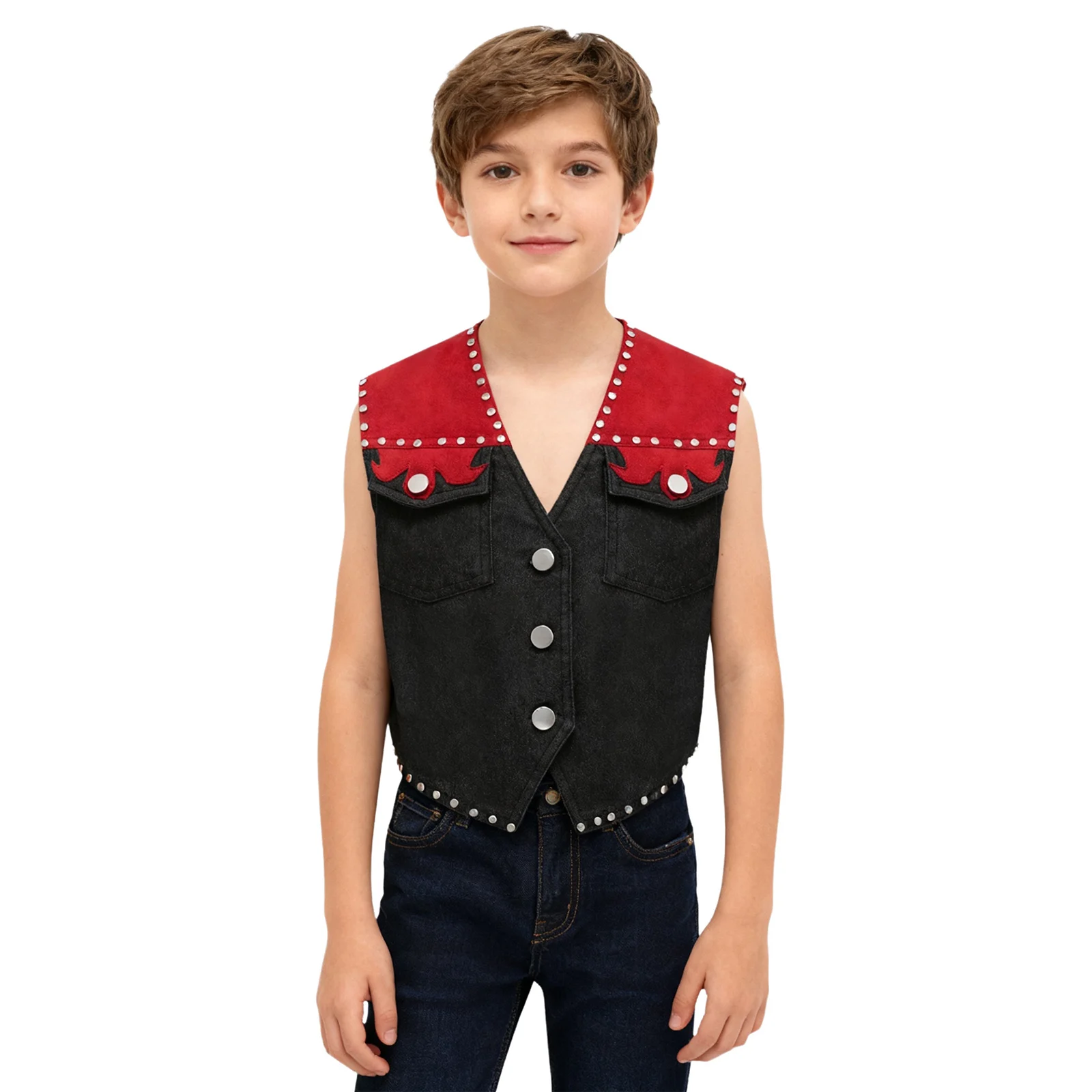 

Halloween Western Cowboy Cosplay Tassel Vests Buttons Rivet Fringe Denim Cowboy Vest Carnival Role Play Party Costume