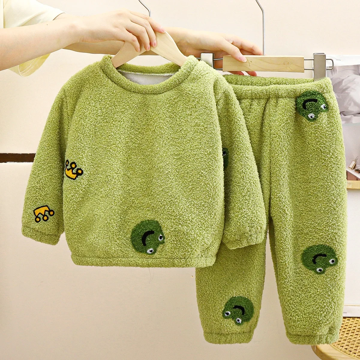 Children's Pajama Set Winter Warm Boys Velvet Sleepwear Thickened Pajama Set for Girls Kids Pijama Candy Color Baby Clothes