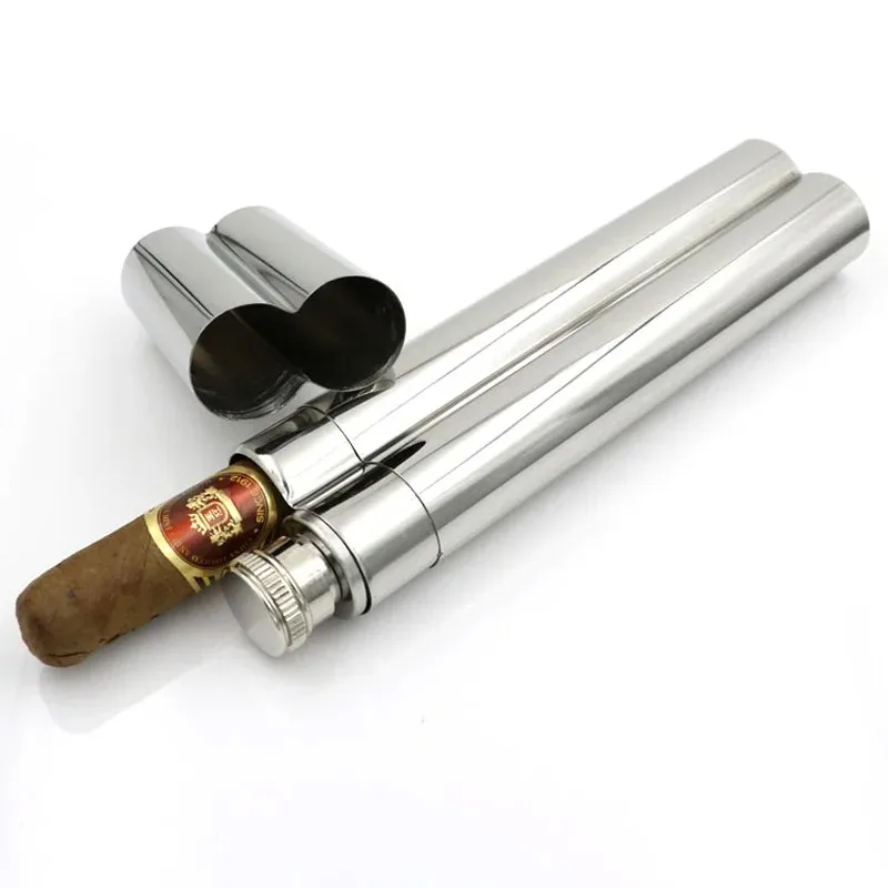 2Oz Stainless Steel Cigar Case  Alcohol Cigar Storage Box Cigar Tube Outdoor Travel Tools Gift For Man and Woman