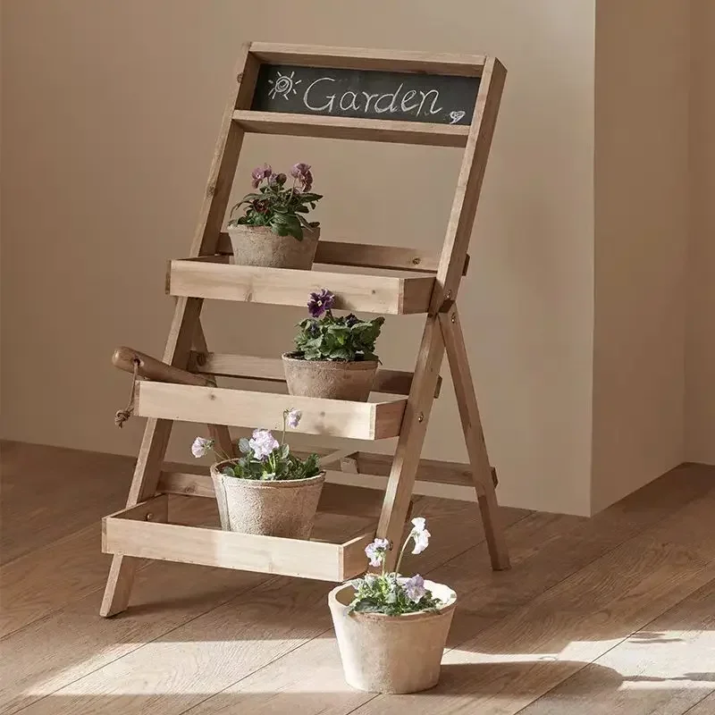 Multi-layer solid wood floor-to-ceiling flower rack, balcony succulent shelf, folding outdoor garden multi-layer