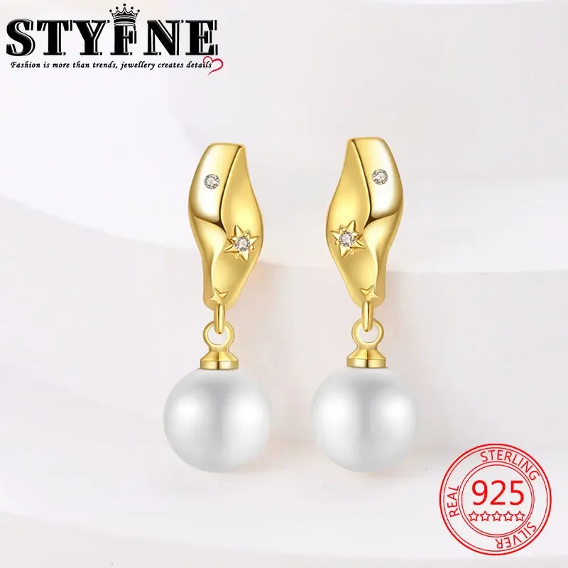 Travel Hobbies 925 Sterling Silver Pearls Earrings For Women Vintage Golden Petals Flower Drop Earring Jewelry For Party Wedding