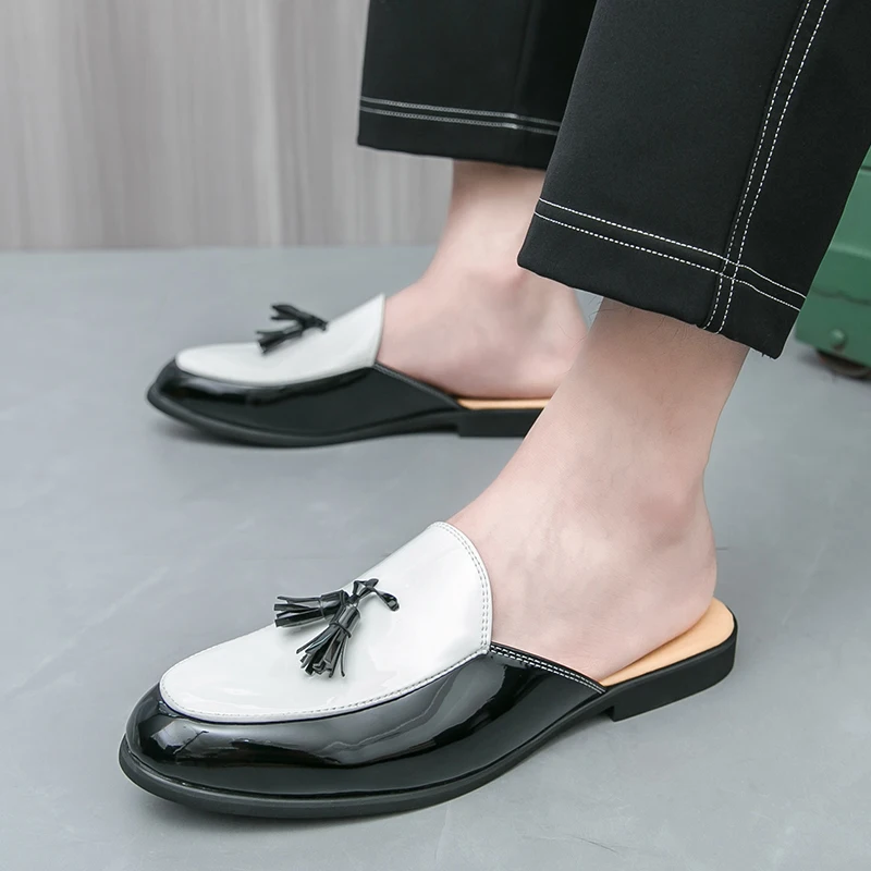 

Summer Men Fashionable Semi-towed Leather Shoes European-style One-foot Casual Lightweight Breathable Business Brand Slippers