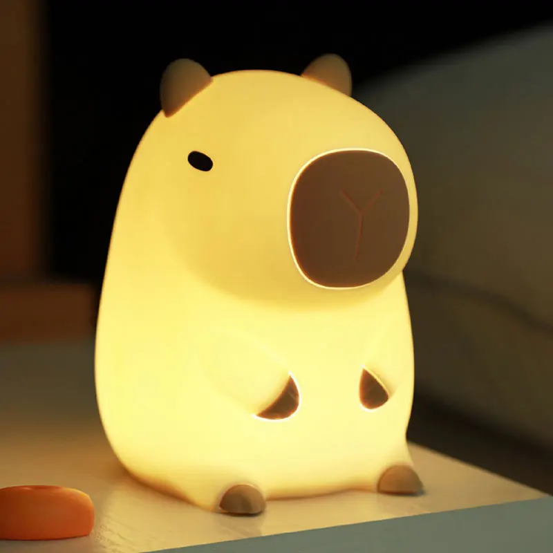 Cute Capybara Night Light, LED Squishy ovelty Animal Lamp, 2 Levels Dimmable Nursery Night Light for Kids, Fun Cartoon Kids Gift