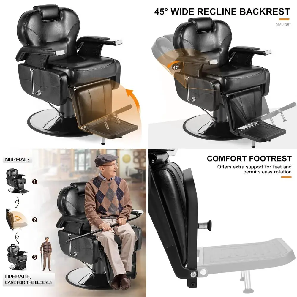 كرسي حلاقة هيدروليكي أسود لصالونات التجميل ومحلات التجميل