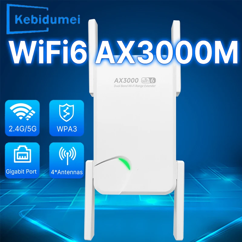 WIFI6 AX3000 Gigabit Wireless Repeater for Home Dual Band 2.4/5Ghz Signal Booster with 4 high-gain antennas Long Range Amplifer