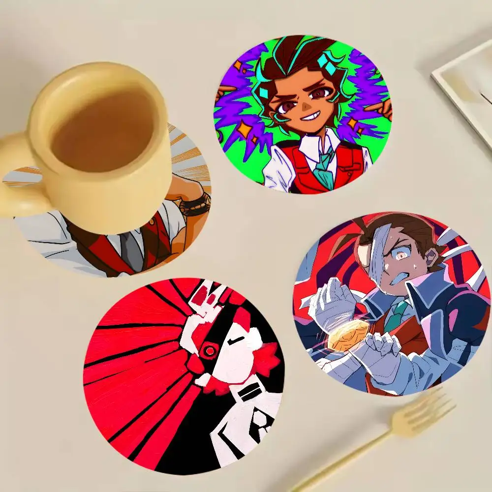A-Ace Attorney A-Apollo Justice Round Wooden Coaster Decorative Coffee Cup for Use in Coffee Shops Bars