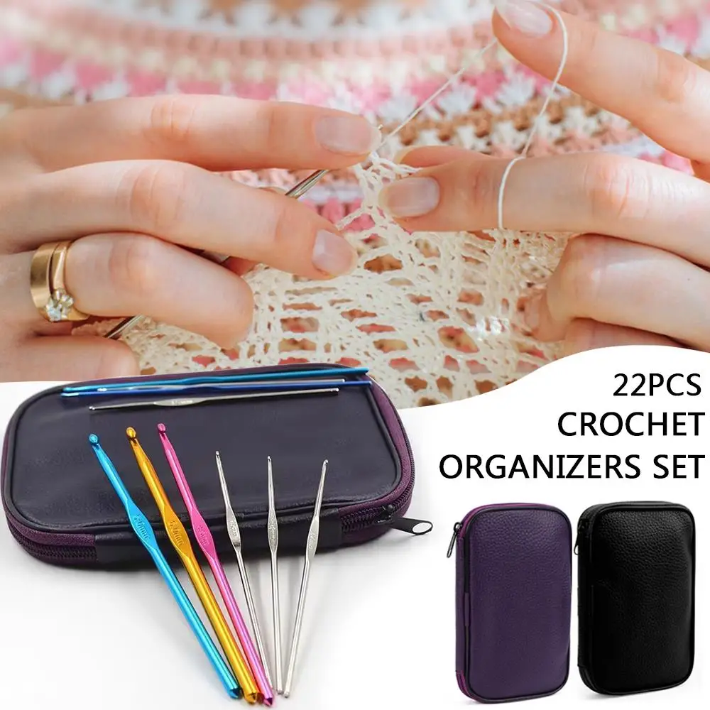 

22pcs Crochet Hook Set Stitches Knitting Craft Case DIY Craft Yarn Sewing Needle With Case Ergonomic Multicolor Needles Tools
