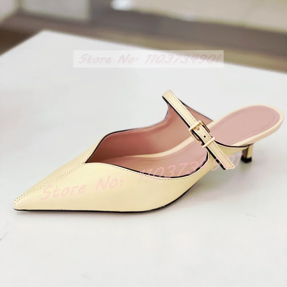 

Sewing Buckle Strap Mid Heels Mules Female Fashion Elegant Pointy Toe Outdoor Slippers Women Party Sexy Patent Leather Shoes