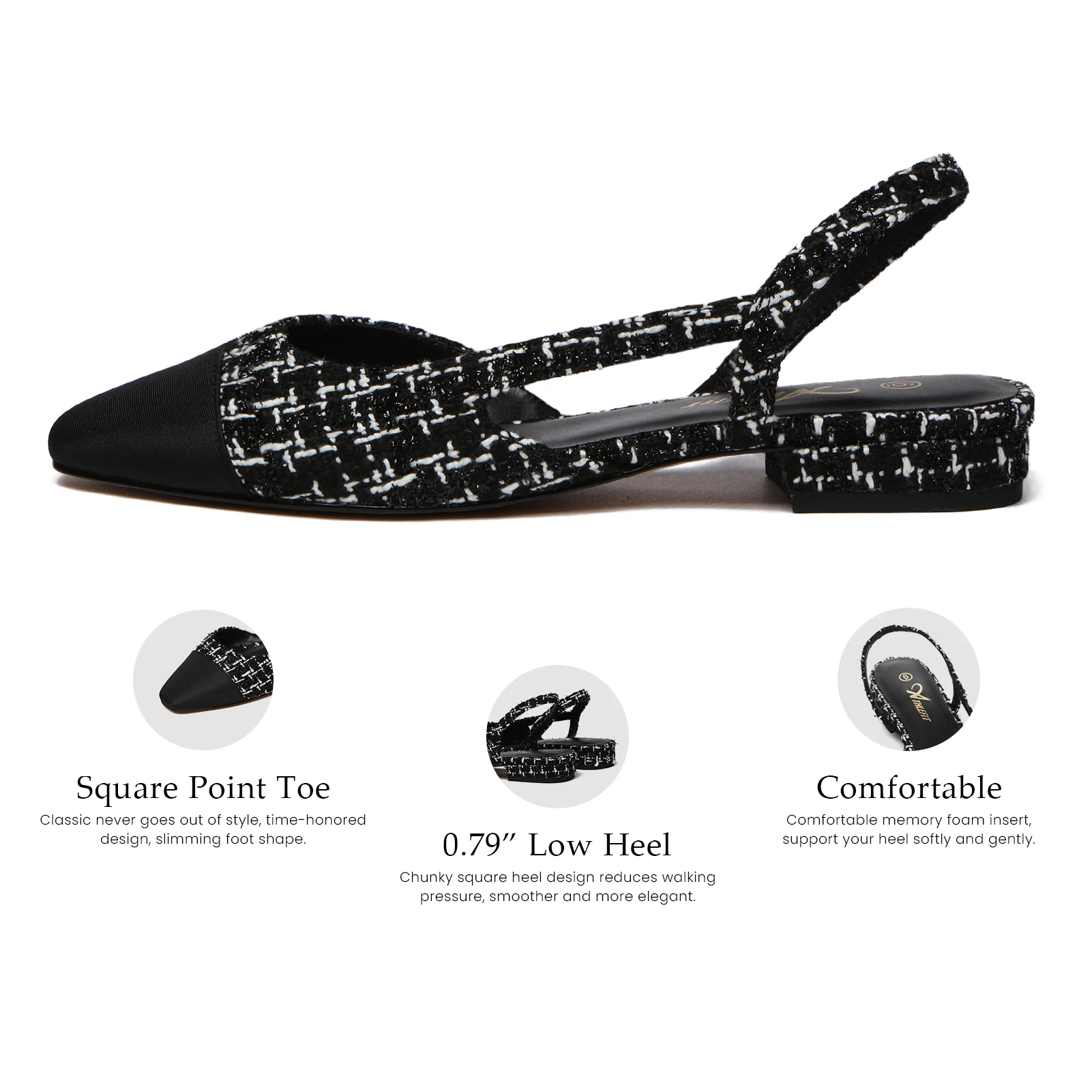 حذاء مسطح من Slingback للنساء بمقدمة مدببة مربعة الشكل، حذاء زفاف مسطح بلونين للنساء