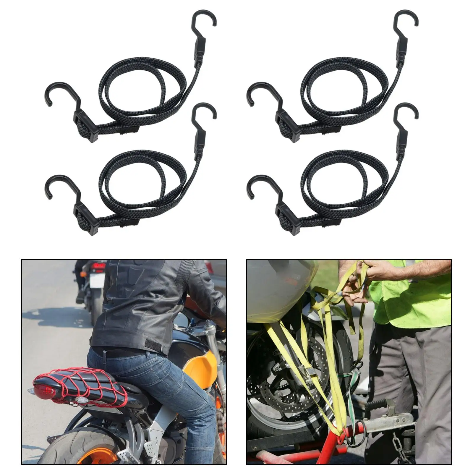 4 Pieces Bungee Cords Adjustable Flat with Hooks for Tarps Cart Cycling