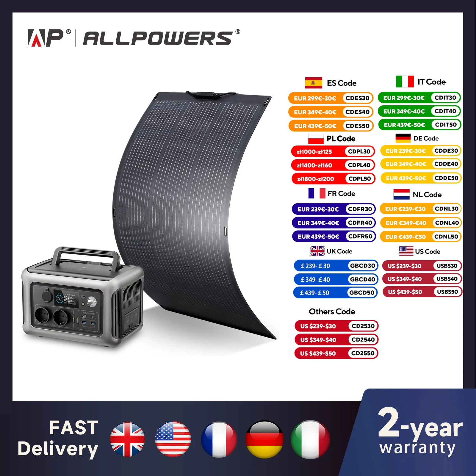 ALLPOWERS R600 Powerstation With Solarpanel 100W, LiFePO4 Battery 299Wh Camping Generator 600W Power Supply for Home Backup RV