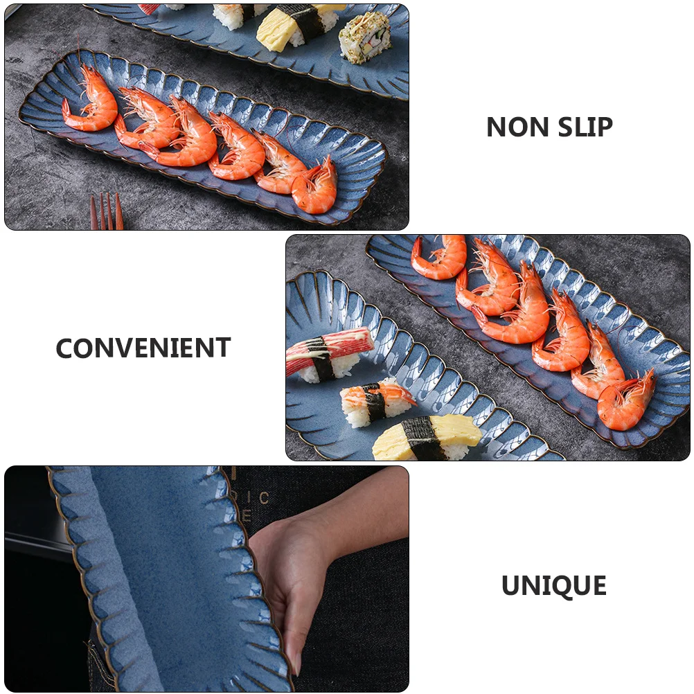 

1Pcs Sashimi Plate Japanese Style Rectangular Dark Ceramic Sushi Tray Cold Dish Plate Easy Clean Fish Platter