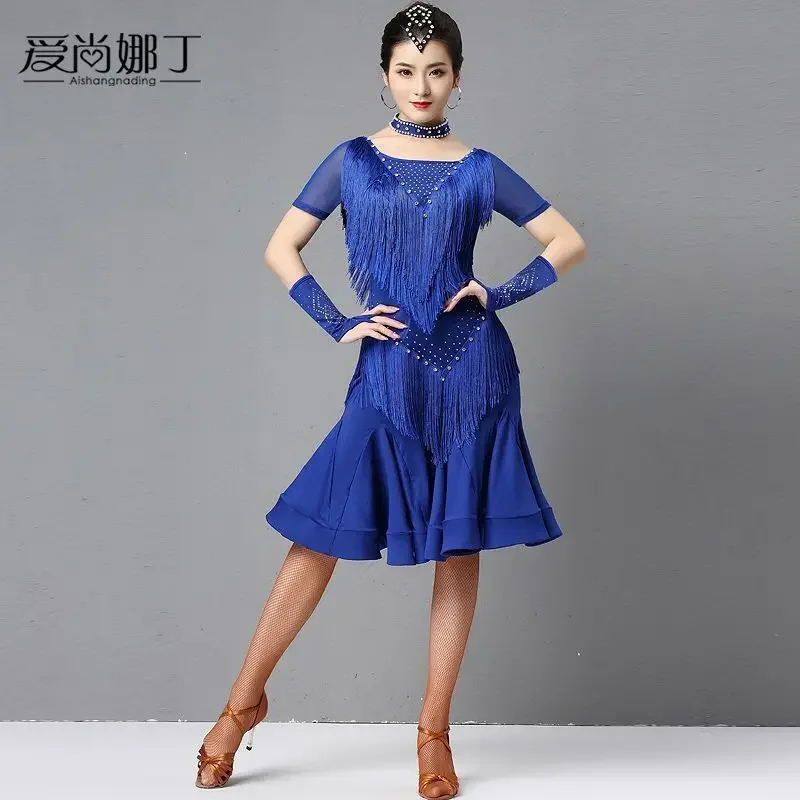 الإناث الكبار شرابة فستان رقص اللاتينية أداء الرقص زي امرأة المهنية بلاكبول المنافسة زي