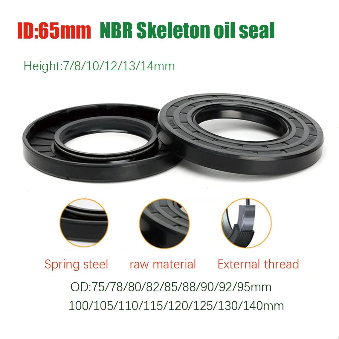 NBR Oil Seal ID 65mm OD 75-125/130/140mm Height 7/8/10/12/13/14mm TC/TG/TG4 Nitrile Butadiene Rubber Gasket Sealing Rings 1Pcs