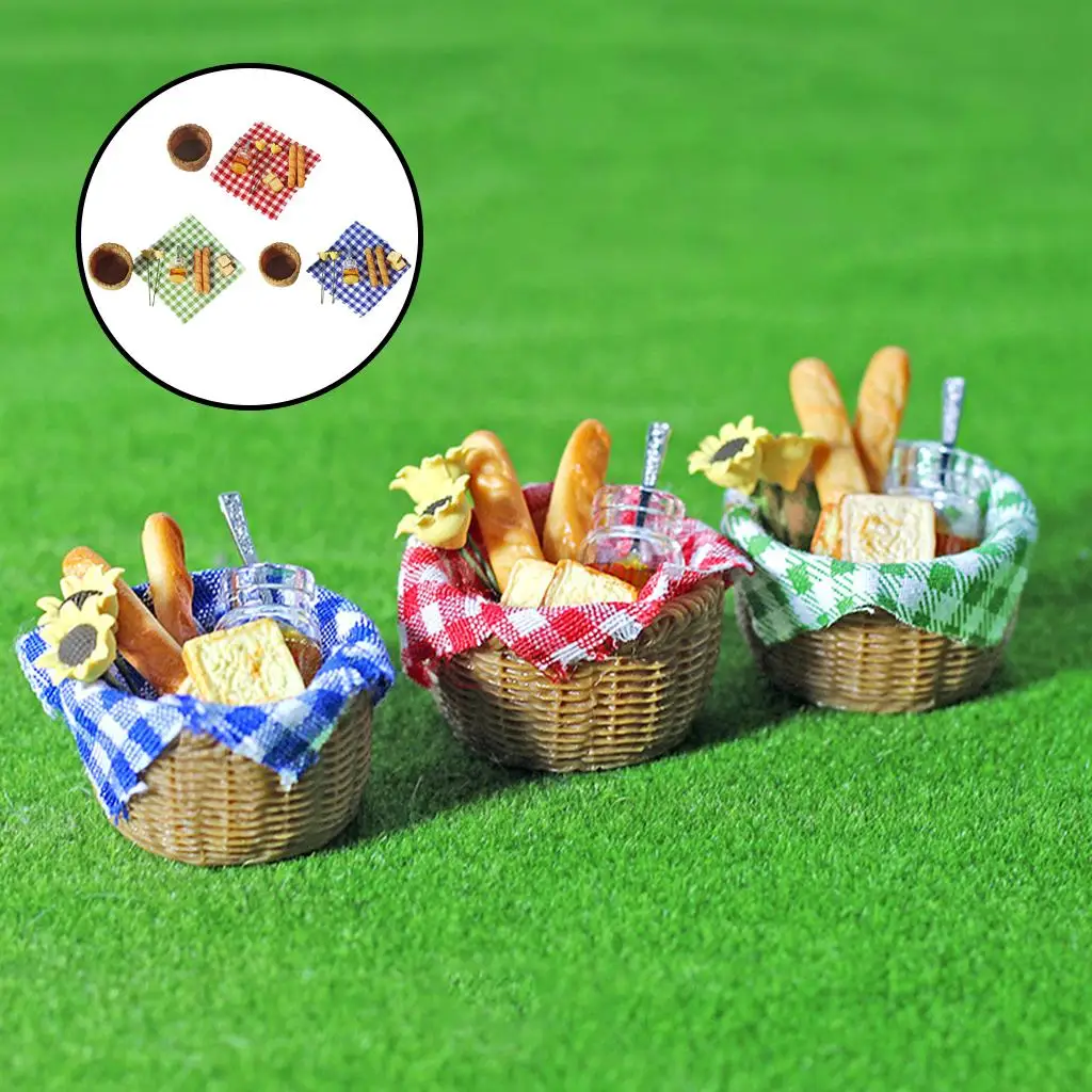 Simulatie Voedsel Brood Honing Picknickdoek met Mand Set 1/12 Poppenhuis