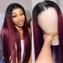 T1B/99J Straight Human Hair Wigs Burgundy T Lace Front Wigs Human Hair Brazilian Remy Omber Lace Frontal Wigs For Women HairUGo