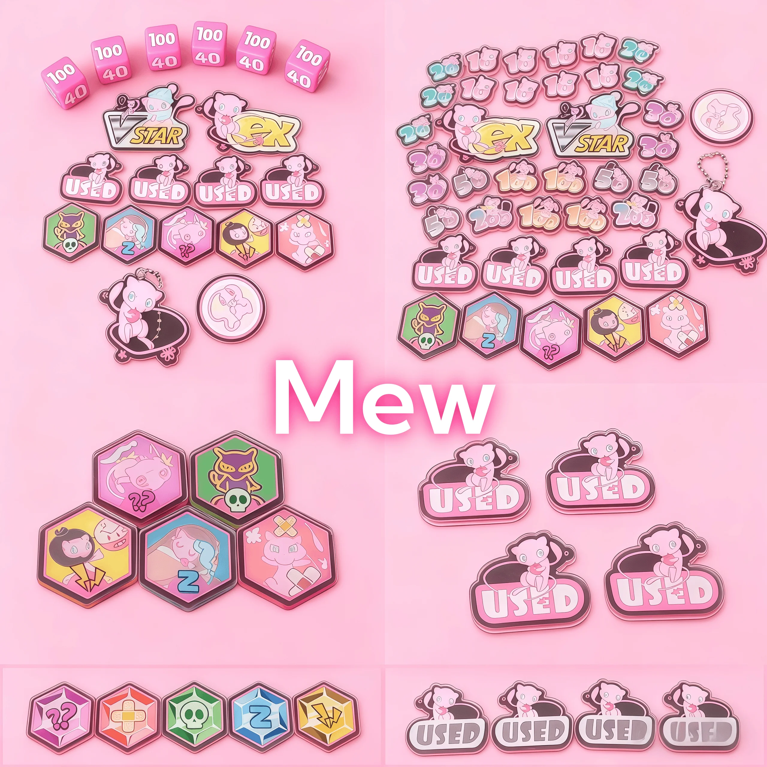 

Набор индикаторов повреждений Pokemon PTCG, тематические игральные кости Mew, маркер VSTAR EX, аксессуары для настольных игр для игроков и фанатов Pokemon