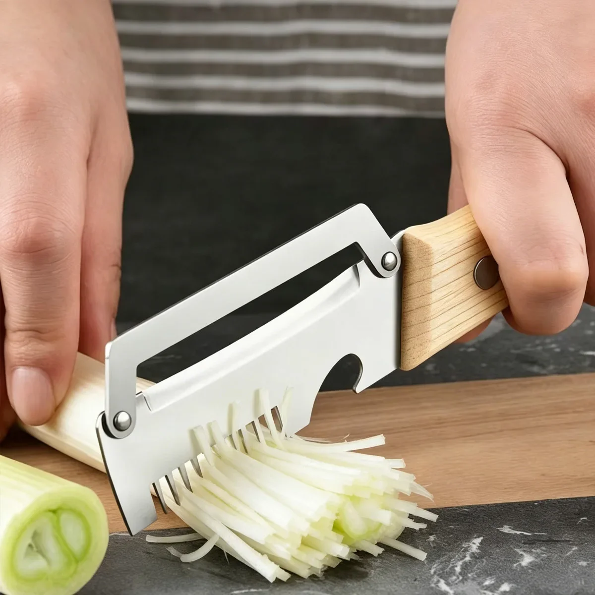 Stainless Steel Vegetable Peeler with Wooden Handle for Peeling Slicing Fruits Vegetables view 3