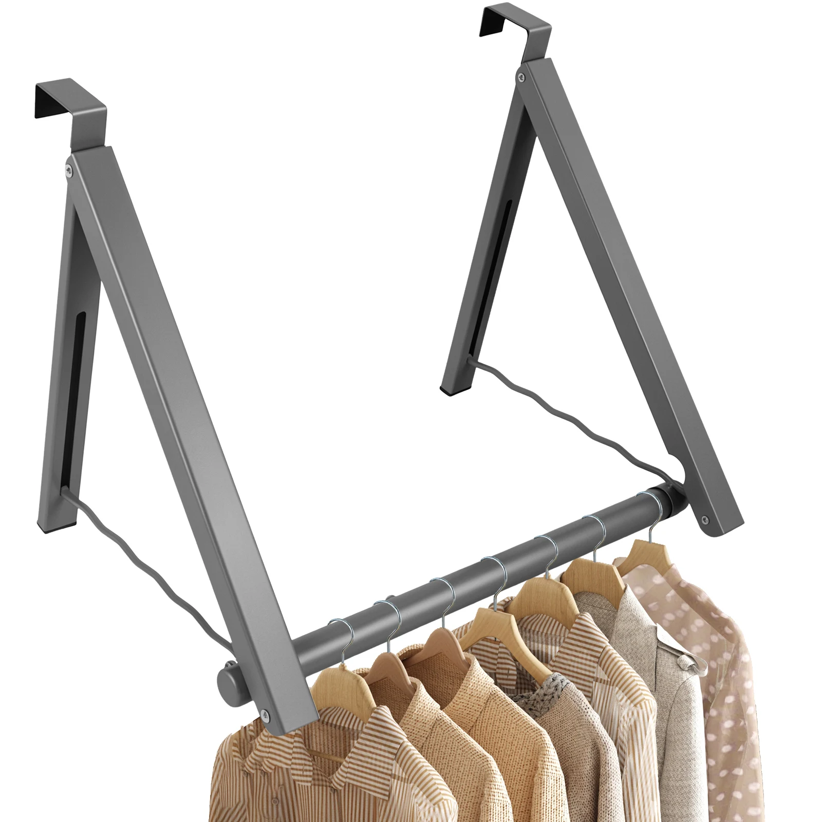 Over the Door Clothes Rack Adjustable Foldable Space Saving Carbon Steel Garment Hanger Drying Rack Organizer