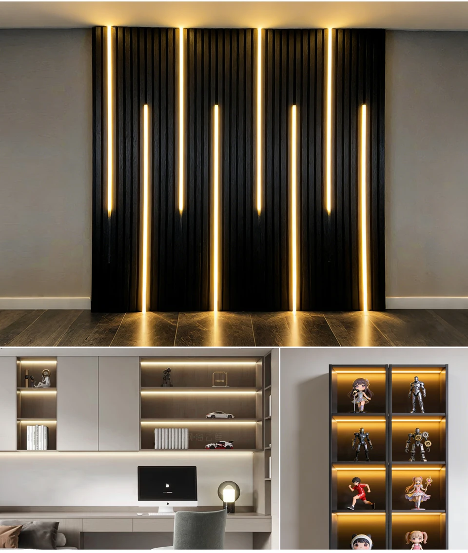 Walnussholz Vitrine unter dem Regal LED-Lichtleiste dimmbar Touch Sensor Lampenband für akustische Wandpaneel Umgebungsdekoration – Detail 8