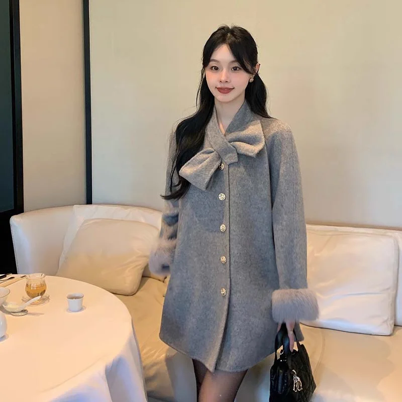 

Spring 2026 Women's Fashion Long Sleeve Midi Coat Unique Design High-End Feel Woolen Jacket Ladies Premium Style QJ0215