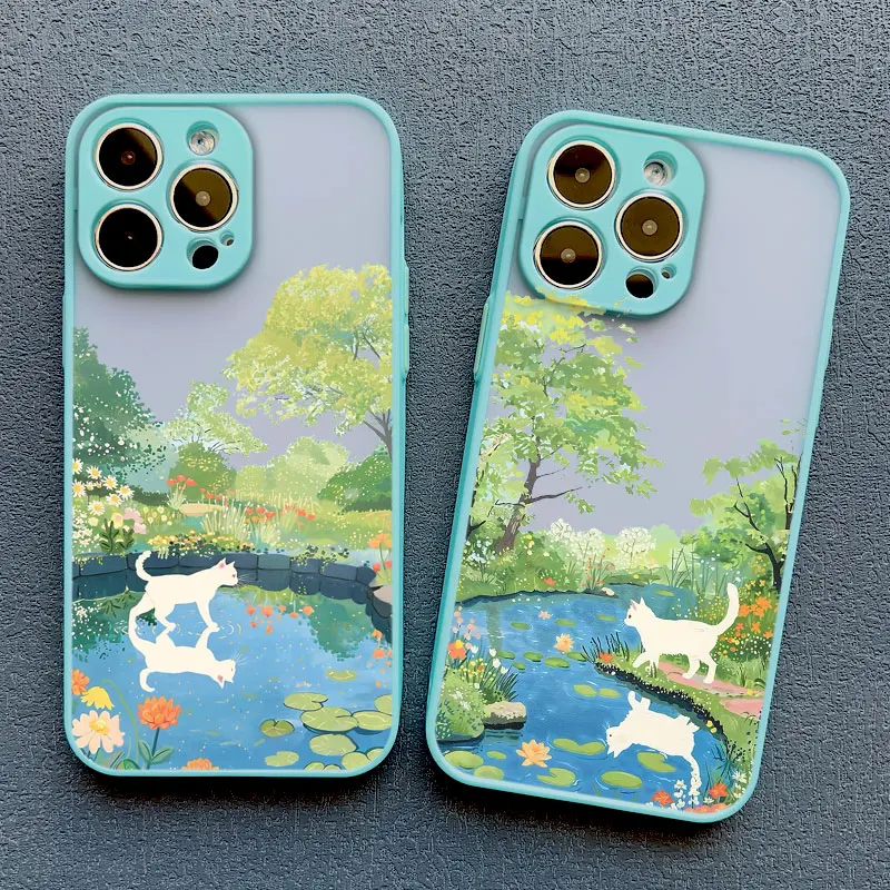 Pretty Cute Black Cats In Flower Garden Phone Case for iPhone 14 13 12 11 Pro Max Mini 16 15 Pro Max Plus XR XS X 7 8 Plus Cover